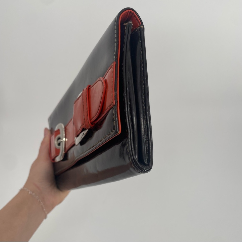 80s Candies Patent Leather Brown & Orange Mod Clutch Handbag - Picture 8 of 13